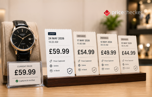 pricing audit trail showing current price, previous prices, and verification records